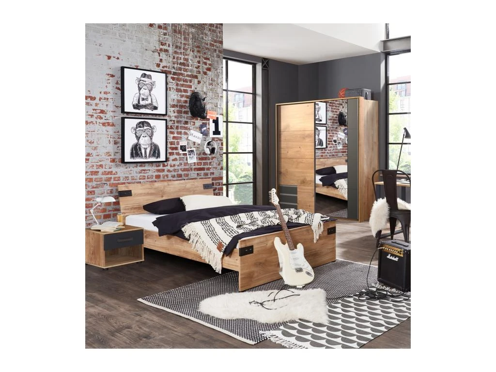 Chevet 1 Tiroir Décor Chêne Et Graphite - L46 Cm – Image 2