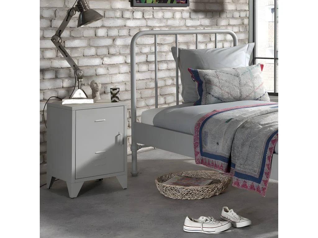 CHICAGO - Chevet 1 Porte Style Casier Industriel Métal Gris – Image 2