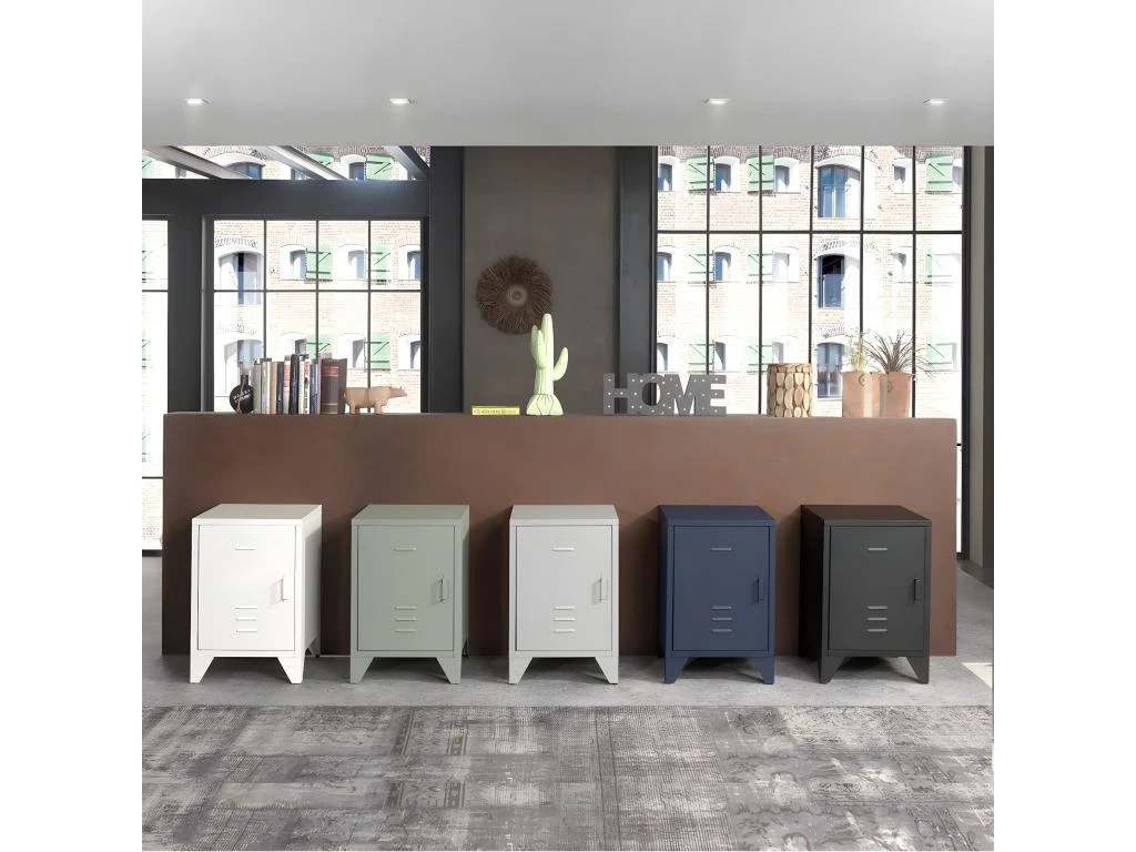 CHICAGO - Chevet 1 Porte Style Casier Industriel Métal Gris – Image 4