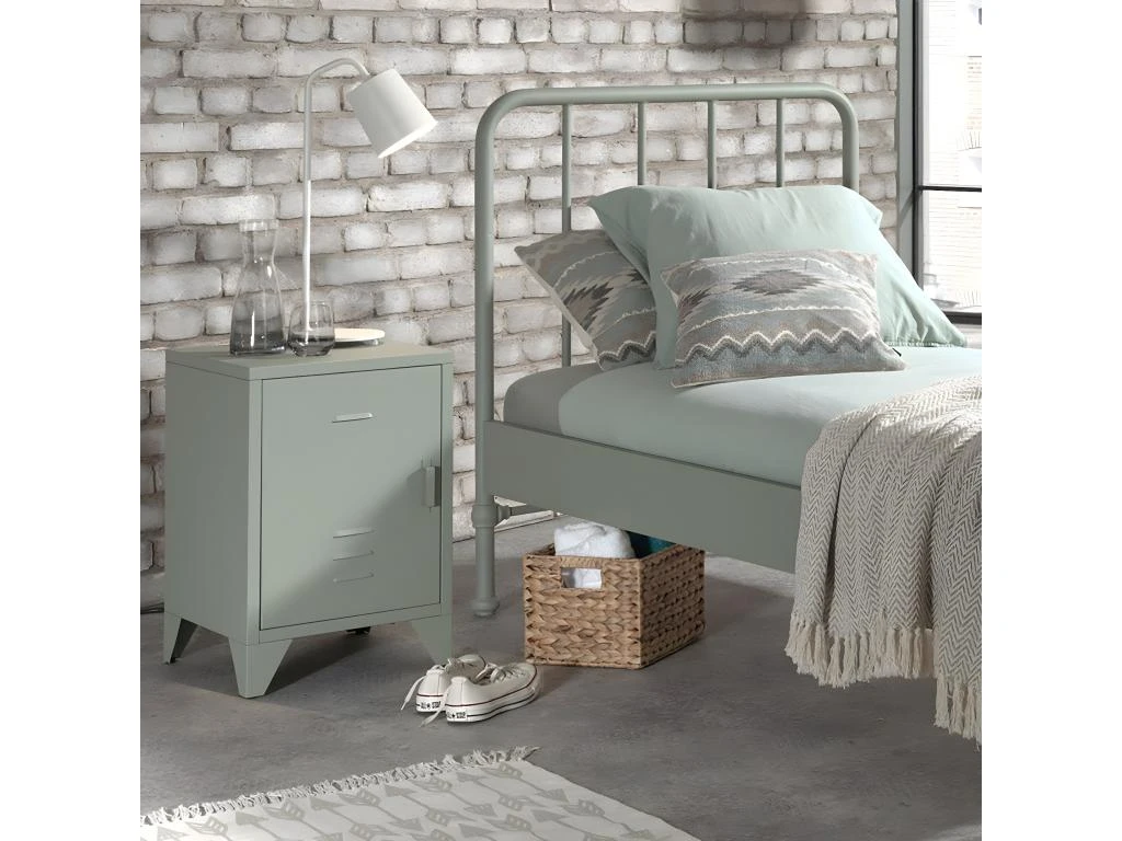 CHICAGO - Chevet 1 Porte Style Casier Industriel Métal Vert – Image 2