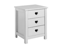 MILADY - Chevet 3 Tiroirs Blanc Poignées Coeurs Ajourées