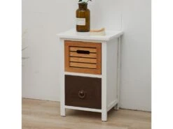 Table De Nuit 2 Tiroir Bois Blanc Marron Vintage 47x31x27