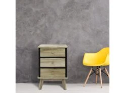 Commode Armoire 3 Tiroirs Bois Noir Industriel Chambre 57x37x32