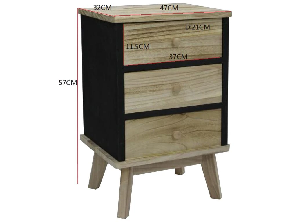 Commode Armoire 3 Tiroirs Bois Noir Industriel Chambre 57x37x32 – Image 3