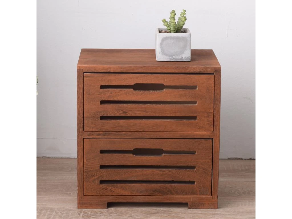 Armoire Commode 2 Tiroirs Bois Marron Style Retro 36x35x24