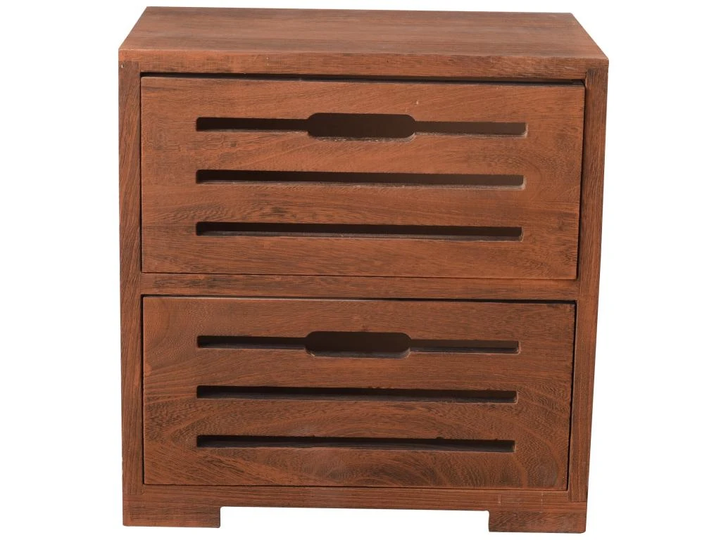 Armoire Commode 2 Tiroirs Bois Marron Style Retro 36x35x24 – Image 2