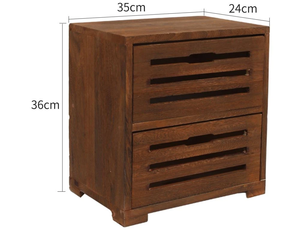 Armoire Commode 2 Tiroirs Bois Marron Style Retro 36x35x24 – Image 3