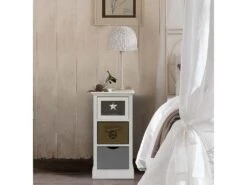 Commode Meuble Rangement Bois 3 Tiroirs Blanc Beige Gris 69x34x29