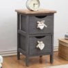 Chevet Table De Nuit 2 Tiroirs Bois Gris Shabby 45,5x26x32