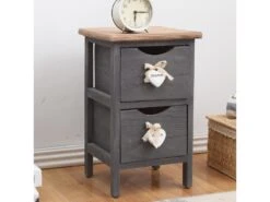 Chevet Table De Nuit 2 Tiroirs Bois Gris Shabby 45,5x26x32