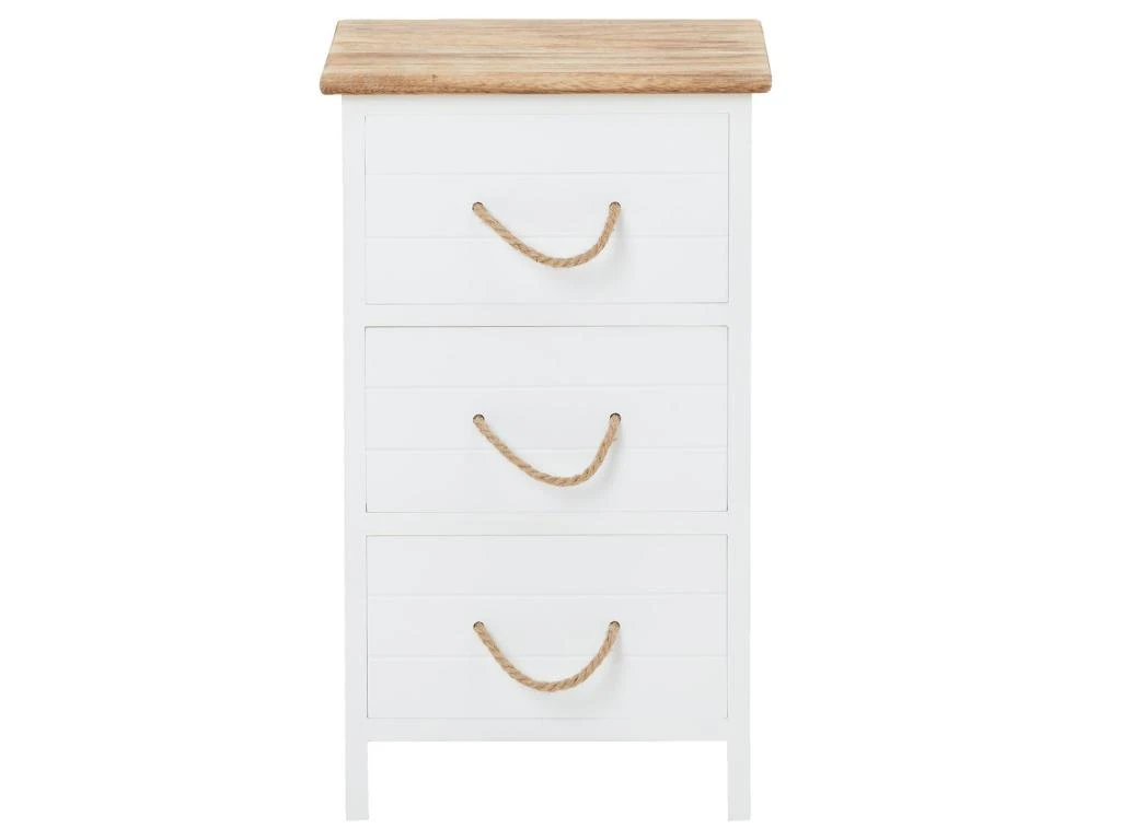 Table De Chevet PERUGIA Table De Nuit 3 Tiroirs En Bois De Paulownia Style Shabby Chic Vintage Rustique Campagnard Blanc – Image 3