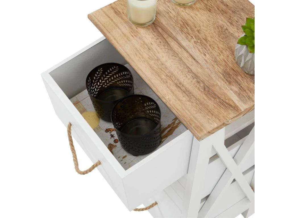 Table De Chevet PERUGIA Table De Nuit 3 Tiroirs En Bois De Paulownia Style Shabby Chic Vintage Rustique Campagnard Blanc – Image 4