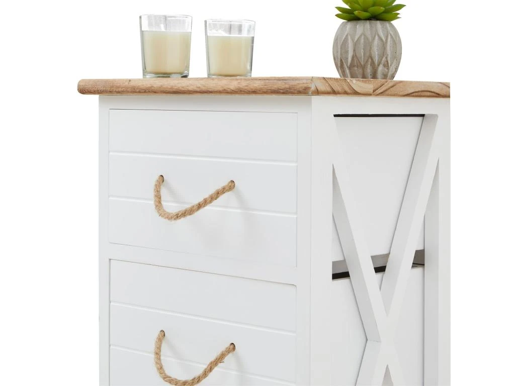 Table De Chevet PERUGIA Table De Nuit 3 Tiroirs En Bois De Paulownia Style Shabby Chic Vintage Rustique Campagnard Blanc – Image 5