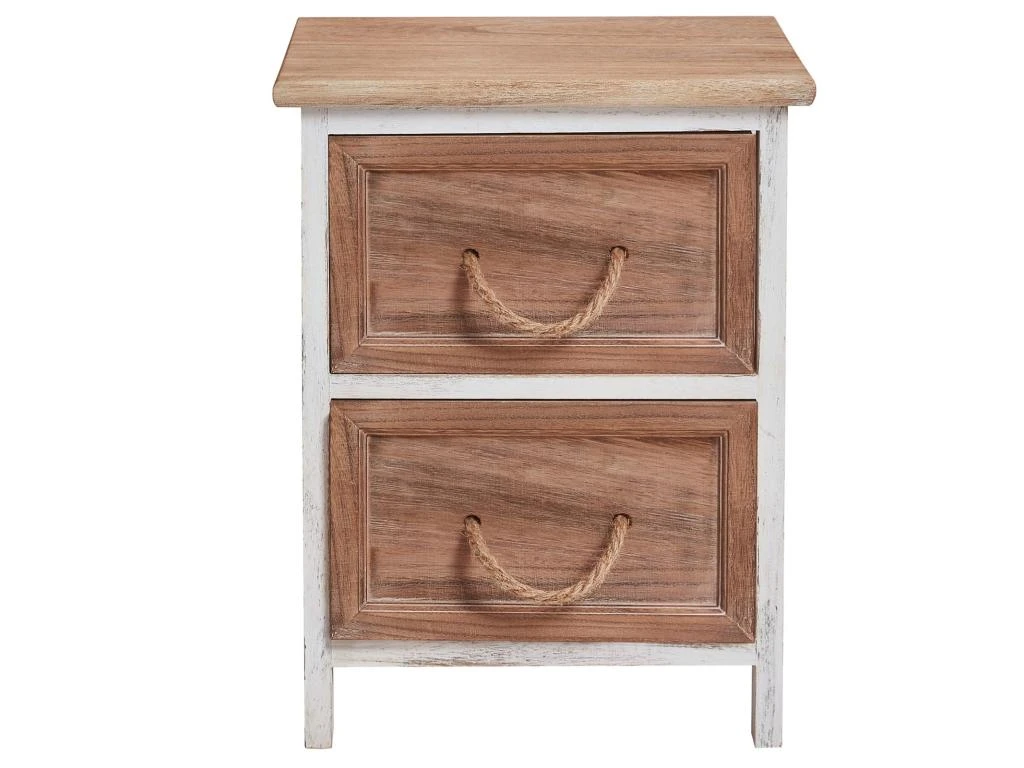 Table De Chevet BELLANO Petite Commode De Nuit Avec 2 Tiroirs, En Bois De Paulownia Blanc Et Brun Style Shabby Chic Vintage Rustique â Image 3