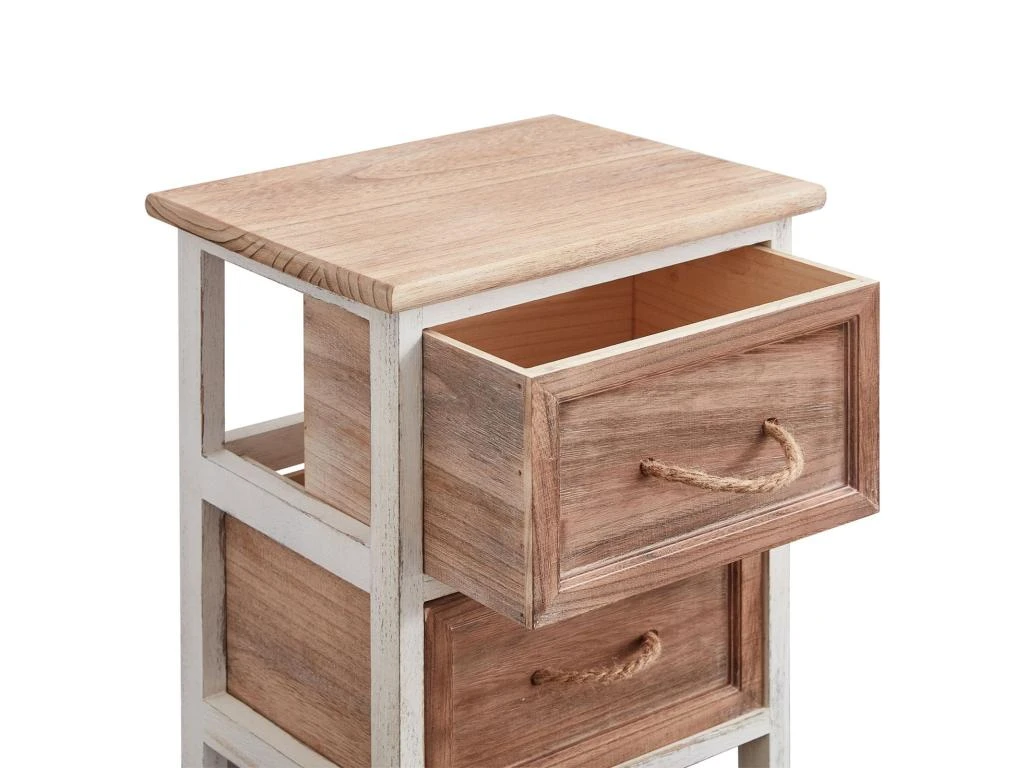 Table De Chevet BELLANO Petite Commode De Nuit Avec 2 Tiroirs, En Bois De Paulownia Blanc Et Brun Style Shabby Chic Vintage Rustique â Image 5