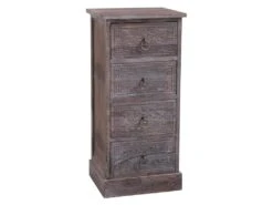 Table De Chevet ENZO Chiffonnier Avec 4 Tiroirs, En Bois De Paulownia Brun Gris Style Vintage Ethnique BohĂȘme Avec Gravures