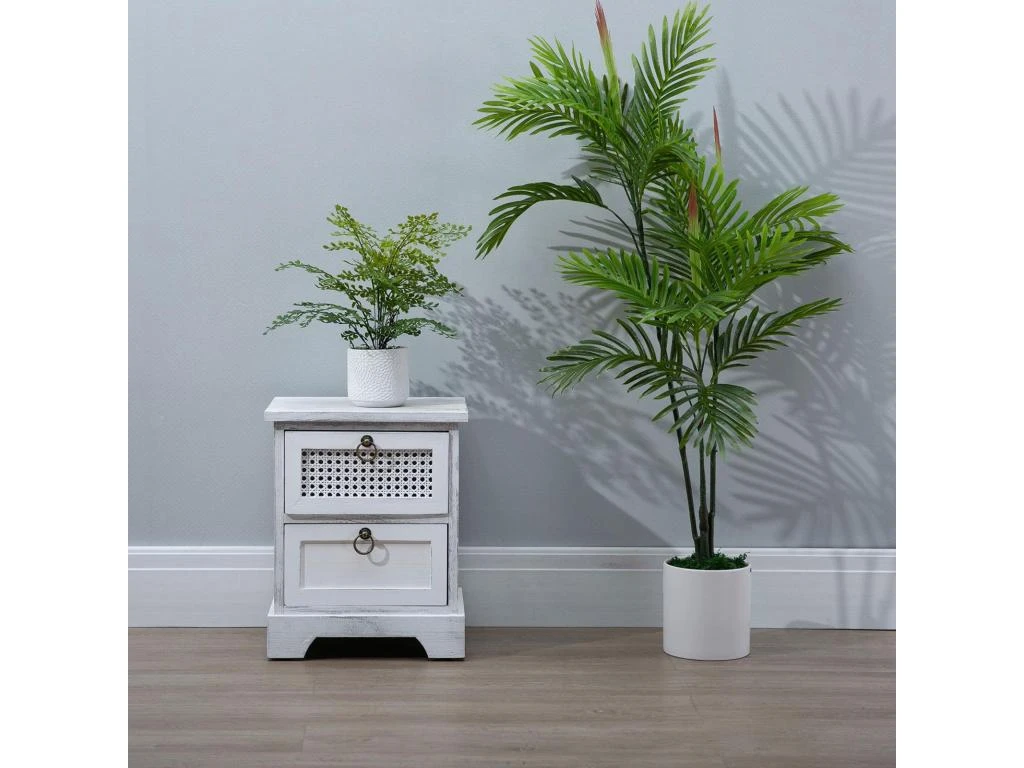 Table De Chevet IRMA Petite Commode De Nuit Avec 2 Tiroirs, En Bois Paulownia Blanc Style Shabby Chic Vintage Bohême Déco En Rotin – Image 2