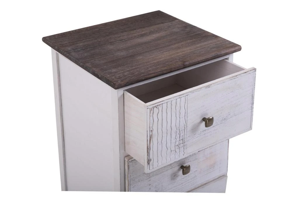 Table De Chevet JUNA Chiffonnier Avec 4 Tiroirs, En Bois De Paulownia Blanc Style Vintage Ethnique Bohême Avec Gravures – Image 4