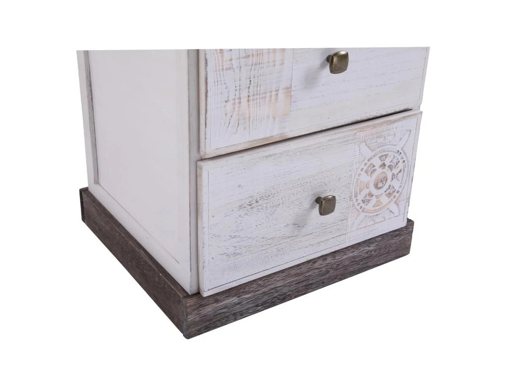 Table De Chevet JUNA Chiffonnier Avec 4 Tiroirs, En Bois De Paulownia Blanc Style Vintage Ethnique Bohême Avec Gravures – Image 5