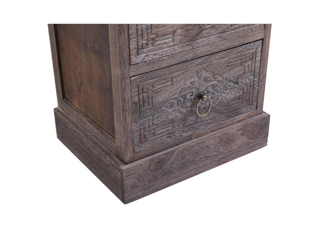 Table De Chevet ENZO Table De Nuit Avec 2 Tiroirs, En Bois De Paulownia Brun Gris Style Vintage Ethnique Bohême Avec Gravures – Image 4