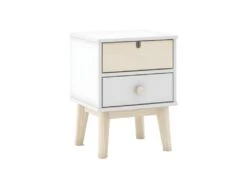 KAINA - Chevet 2 Tiroirs En MDF Et Pin Coloris Blanc Et Naturel