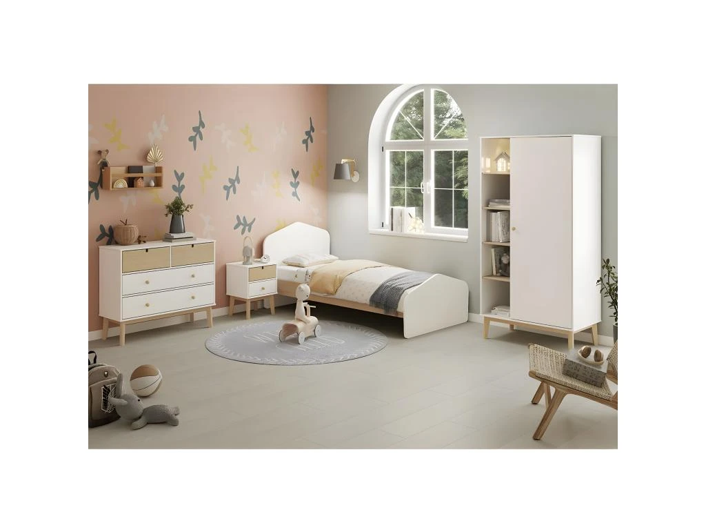 KAINA - Chevet 2 Tiroirs En MDF Et Pin Coloris Blanc Et Naturel – Image 2