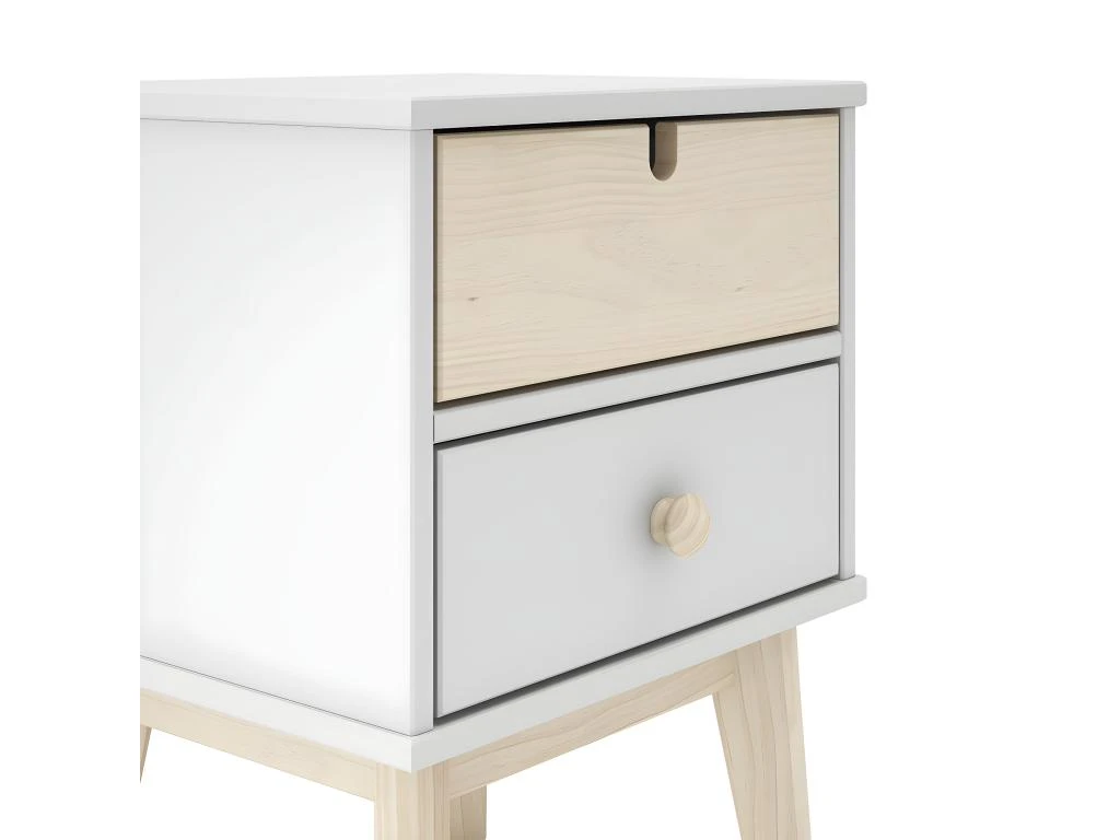 KAINA - Chevet 2 Tiroirs En MDF Et Pin Coloris Blanc Et Naturel – Image 3