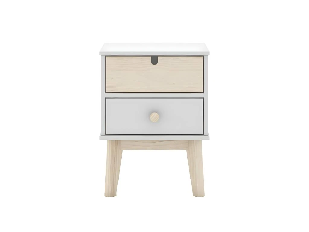 KAINA - Chevet 2 Tiroirs En MDF Et Pin Coloris Blanc Et Naturel – Image 4