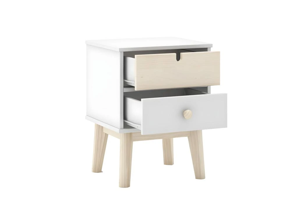 KAINA - Chevet 2 Tiroirs En MDF Et Pin Coloris Blanc Et Naturel – Image 5