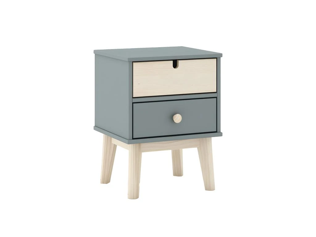 KAINA - Chevet 2 Tiroirs En MDF Et Pin Coloris Gris Vert Et Naturel
