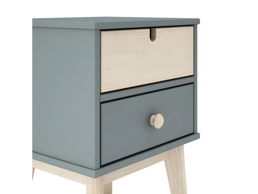 KAINA - Chevet 2 Tiroirs En MDF Et Pin Coloris Gris Vert Et Naturel – Image 3