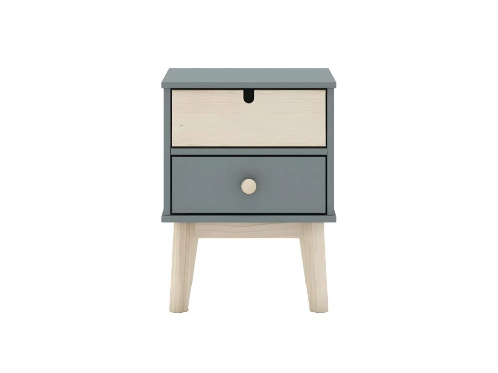 KAINA - Chevet 2 Tiroirs En MDF Et Pin Coloris Gris Vert Et Naturel – Image 4