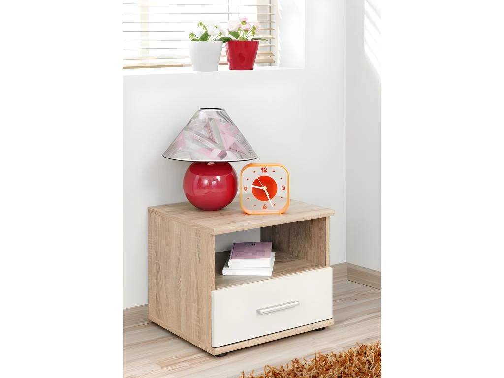 Table De Chevet "Dino" 45cm Chêne & Blanc – Image 2