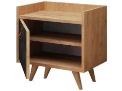 Table De Chevet 100 % Aggloméré Plaqué Mélamine, Couleur Chêne Béton Foncé 50x55x40