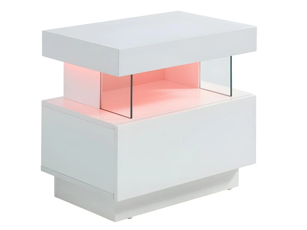 Table De Chevet 1 Tiroir Et 1 Niche - Avec LEDs - MDF - Blanc Laqué - FABIO II – Image 5