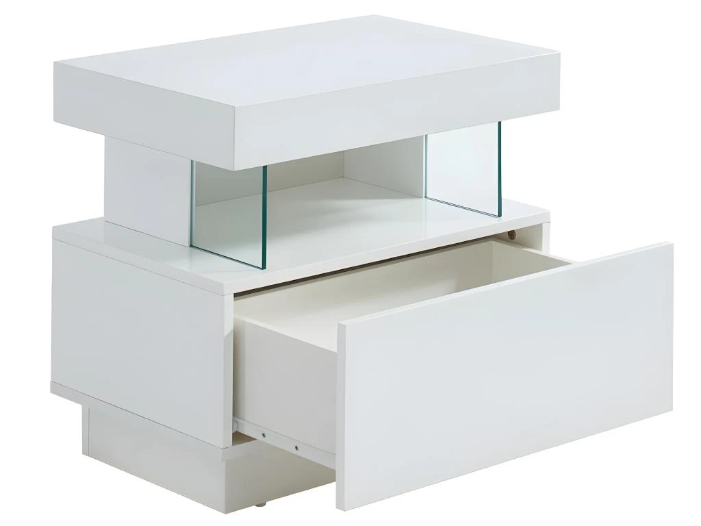 Table De Chevet 1 Tiroir Et 1 Niche - Avec LEDs - MDF - Blanc Laqué - FABIO II – Image 7