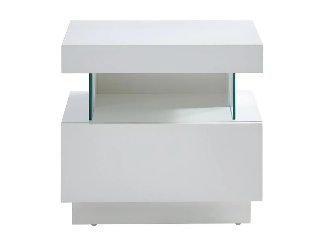 Table De Chevet 1 Tiroir Et 1 Niche - Avec LEDs - MDF - Blanc Laqué - FABIO II – Image 8