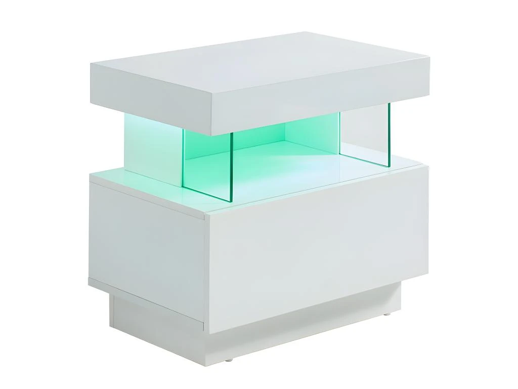 Table De Chevet 1 Tiroir Et 1 Niche - Avec LEDs - MDF - Blanc Laqué - FABIO II – Image 4