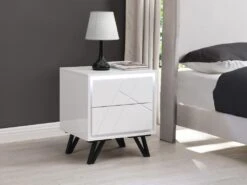 Table De Chevet 2 Tiroirs - Avec LEDs - MDF - Blanc Laqué - SALIANO