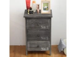 Commode Table De Chevet 3 Tiroirs Bois Gris Vintage 54x35x27