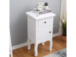 Table De Nuit 1 Tiroir 1 Port Bois Blanc Classique 62x33x30