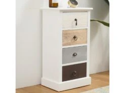 Meuble De Chevet Commode 4 Tiroirs Bois Blanc Rustique 69x37x27