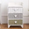 Table De Chevet 3 Tiroirs Bois Blanc Gris Cœur Shabby 58x35x27