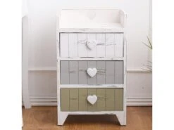 Table De Chevet 3 Tiroirs Bois Blanc Gris CĆur Shabby 58x35x27