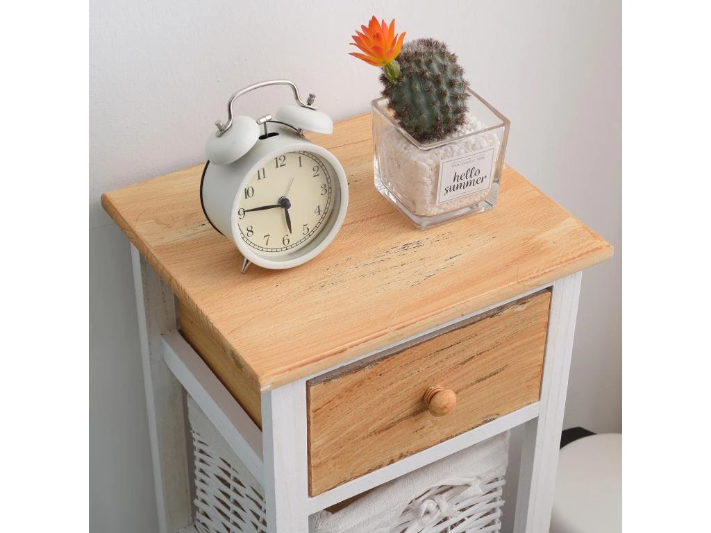 Table De Nuit 2 Paniers 1 Tiroir Bois Osier Blanc 71x31x27 â Image 4