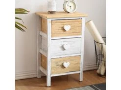 Table De Nuit 3 Tiroirs Bois Clair Blanc Cœur 56x35x25