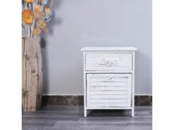 Table De Chevet Meuble 2 Tiroir Bois Blanc Shabby 51x40x27