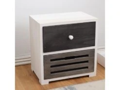 Table De Nuit Chevet 2 Tiroirs Bois Blanc Gris Shabby 37x35x24