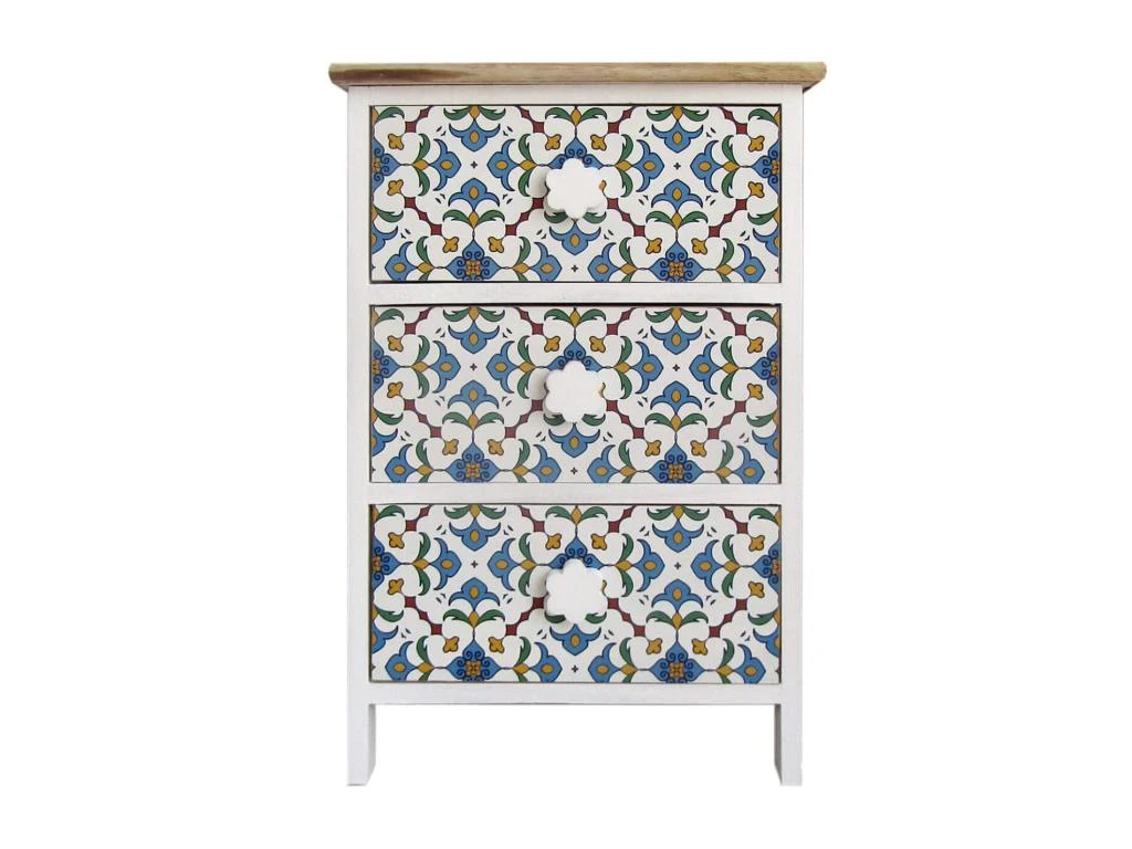 Table De Chevet 3 Tiroirs Bois Majolique Blanc 60x40x30 – Image 2