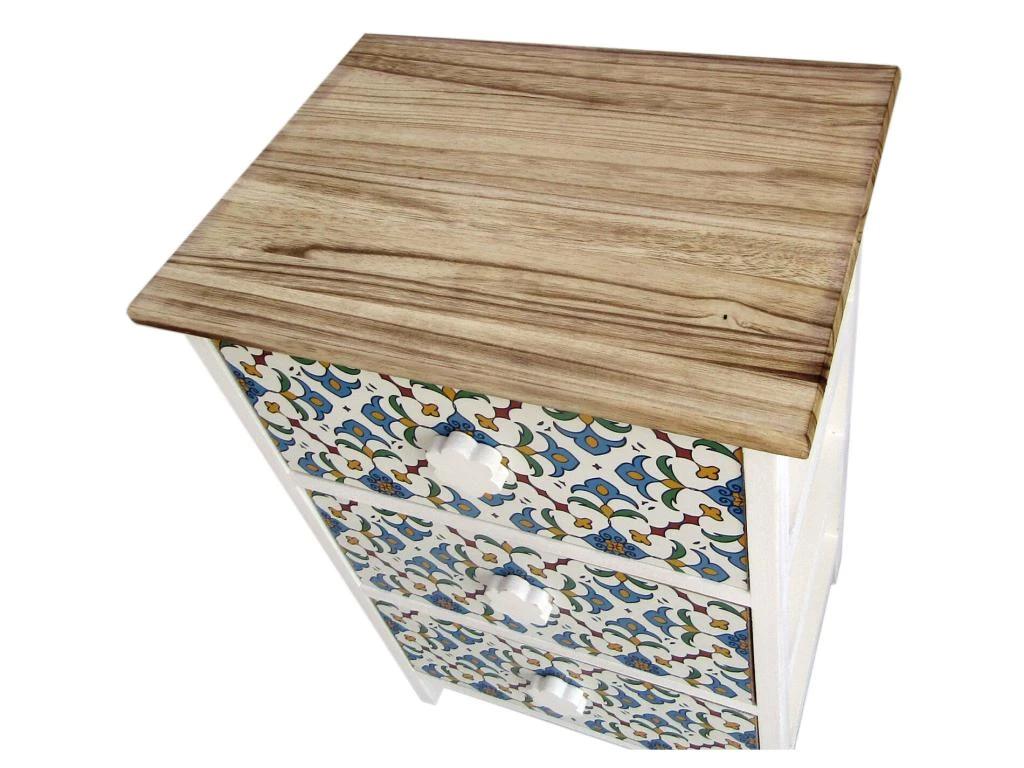 Table De Chevet 3 Tiroirs Bois Majolique Blanc 60x40x30 – Image 4